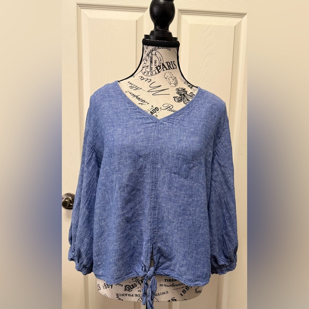Westbound Blue Relaxed Blouse with Long Sleeves